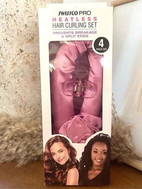 SWISSCO Pro Heatless Hair Curling Set - Pink (4-Piece)